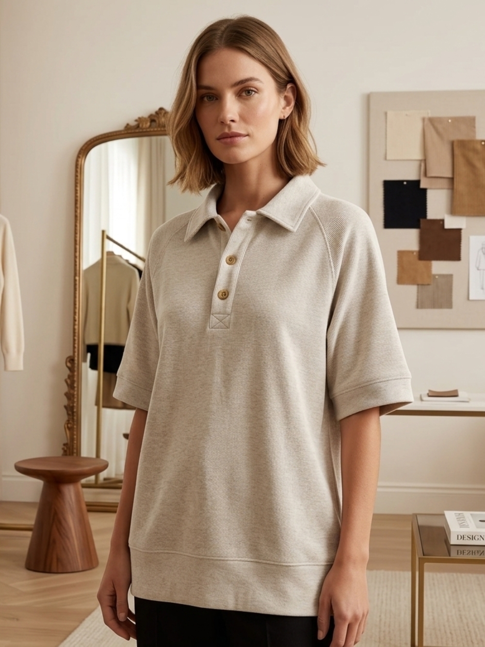 Banana Republic Beige Polo-Sleeve Shirt